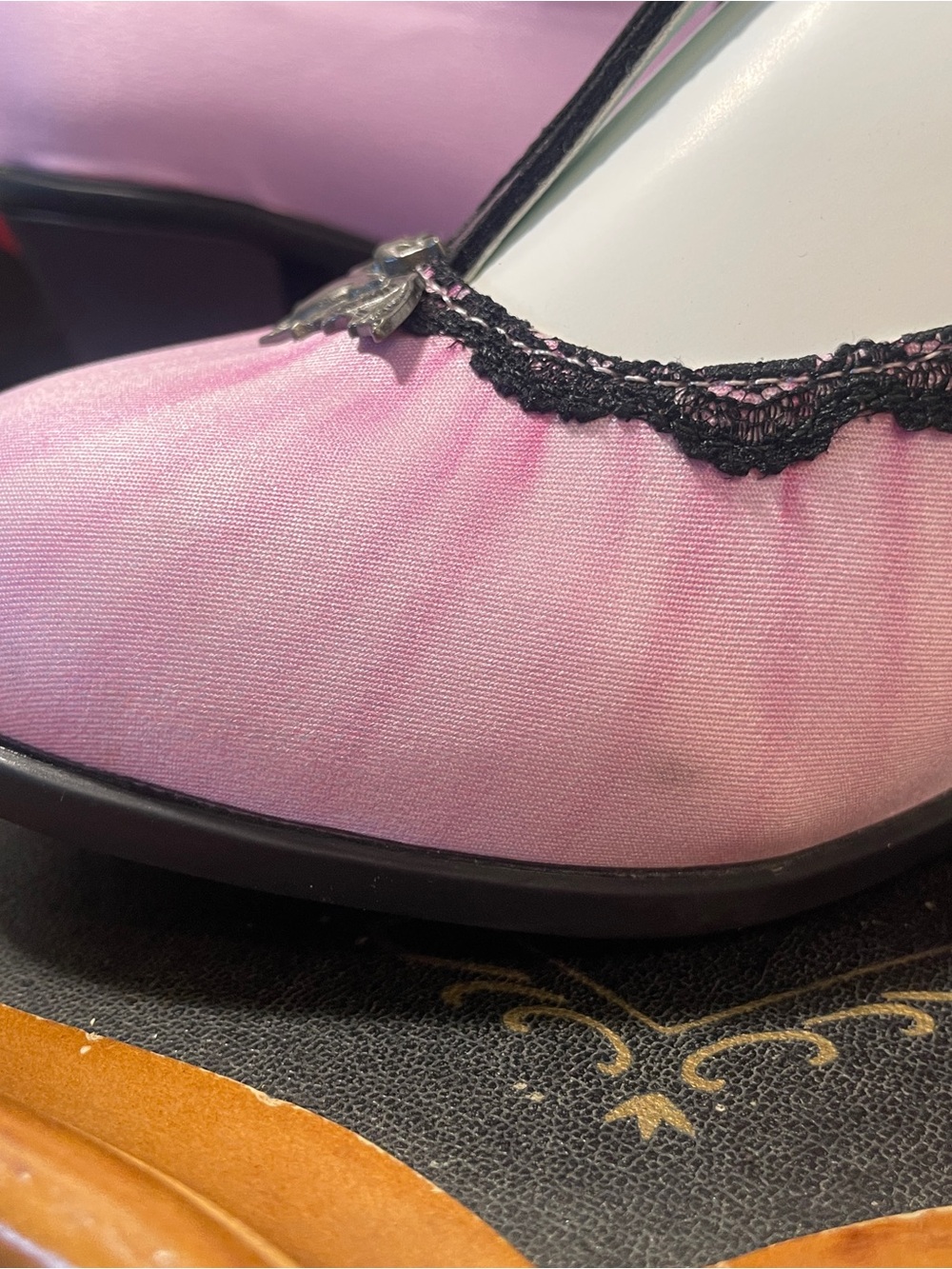 Hot Chocolate Design Pink Mary Jane Heels with Black Trim - Picture 2 of 7